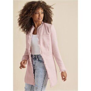 Venus Tweed Fringe Jacket Size 12‎ Pink Cardigan NWOT
